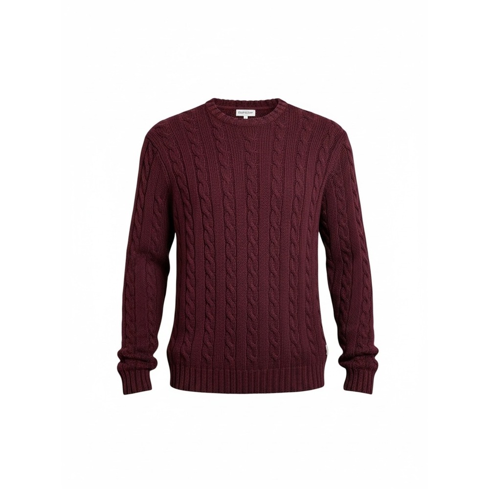 Timberland Mens Burgundy Lambswool Blend Cable Knit Crew Neck Sweater Large